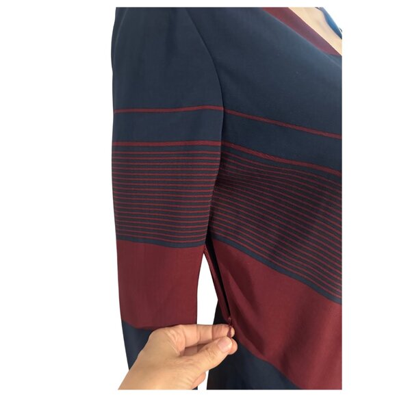 NWT Tory Burch Lyon Navy and Burgundy Strip V-Neck Dress (no neck tie) Sz 4 - Picture 10 of 17